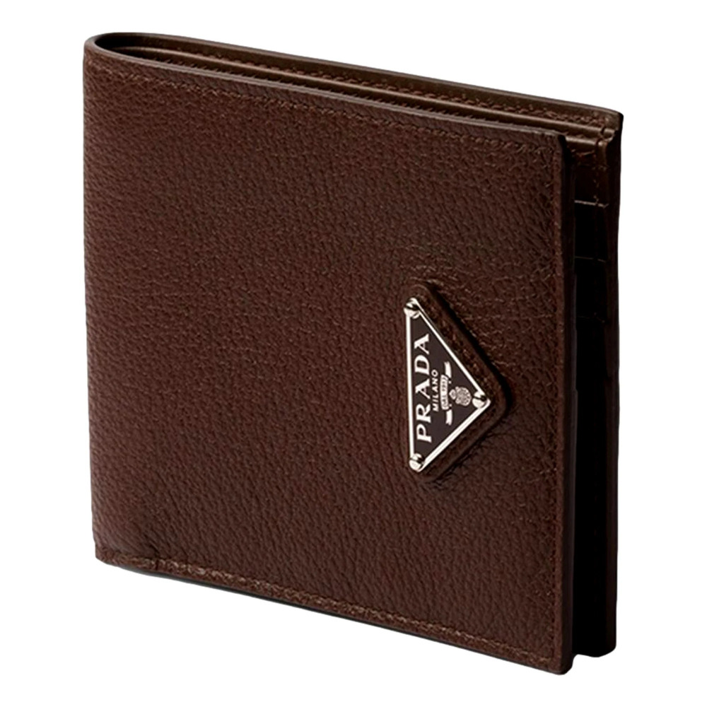 Prada Brown Vitello Daino Triangolo Leather Bifold